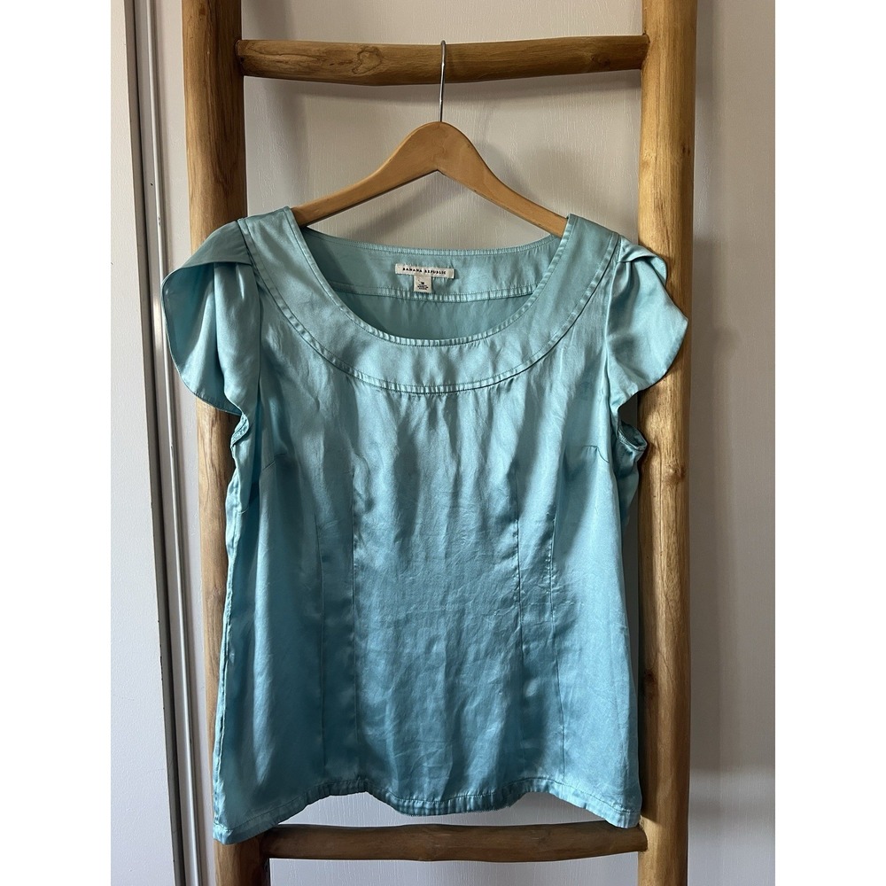 Banana Republic Blue Satin %100 Silk Scoop Neck Sleeveless Pullover Blouse M